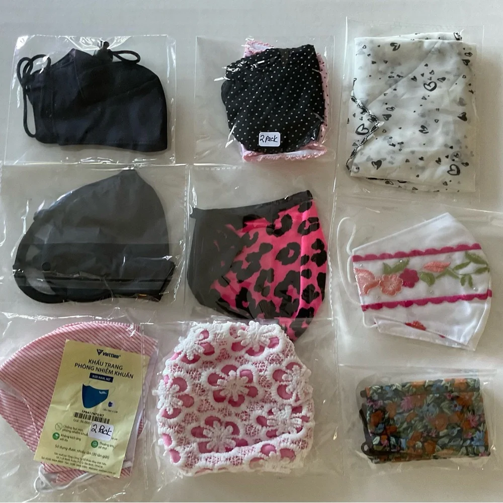 Assorted 12 Pack of Women's Fashion Face Masks in Black, Pink, White